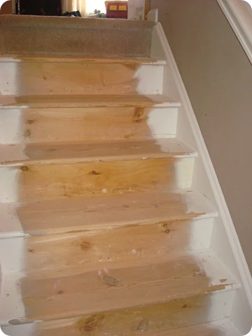 bare wood steps after carpet removal